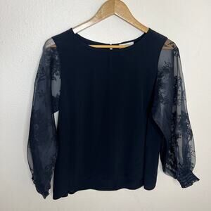 MUCHE et MUCHETTE Voile And Velvet Balloon Sleeve Black S/M